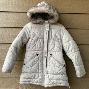 London Fog Girls Hooded Puffer Winter Jacket M( 10/12) light gray